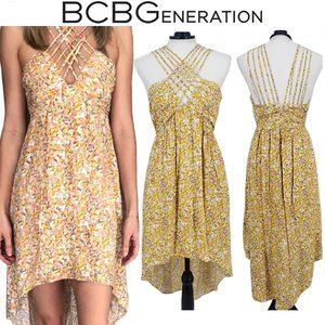BCBG BCBGeneration High Low Strappy Dress 2 XS Abstract Peach Multiway LIKE NEW